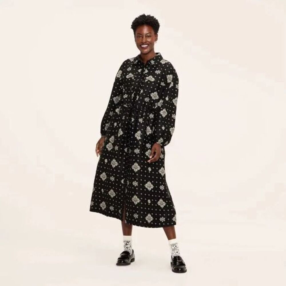 NWT Woolrich x Target Black Bandana Utility Midi Shirtdress M
